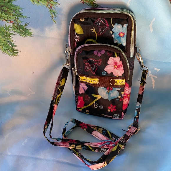 Floral Black Crossbody Phone Bag - Picture 1 of 5